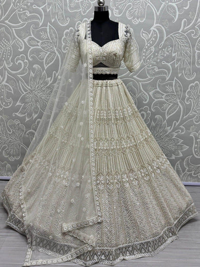 Captivating White Sequins Net Monochrome Engagement Wear Lehenga Choli - Ethnic Plus In